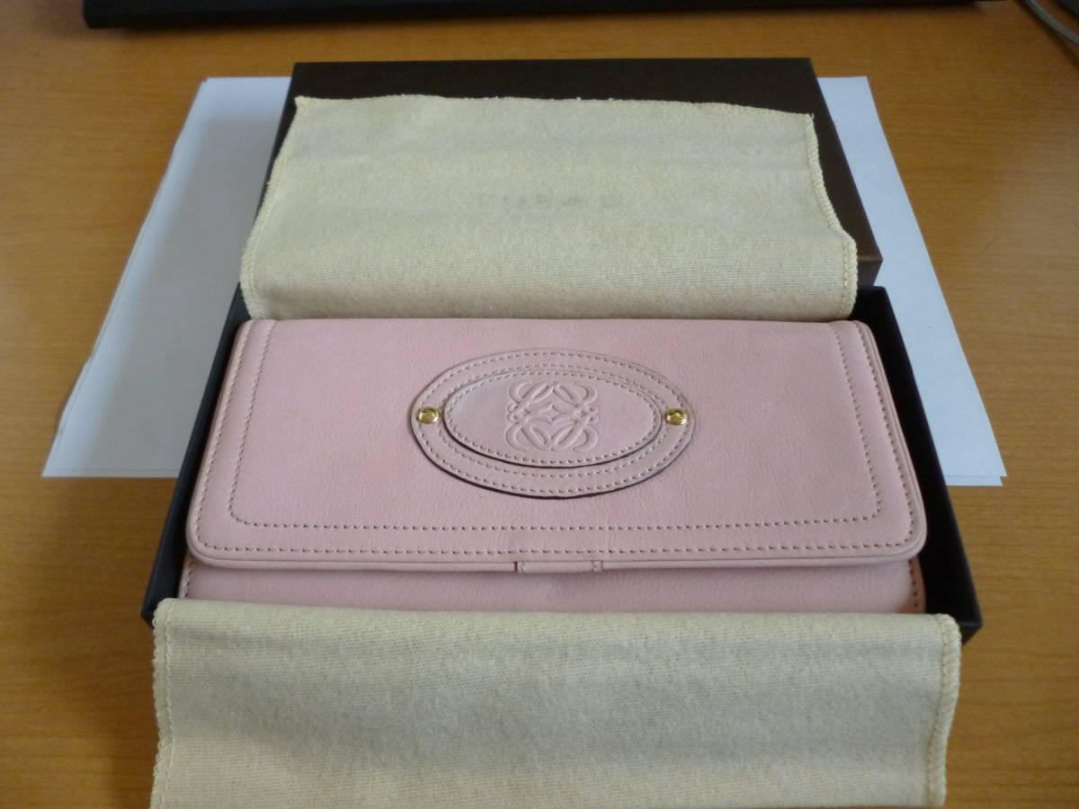 美品 ロエベ 長財布 ファスナー付き 財布 アナグラム ピンク レザー 