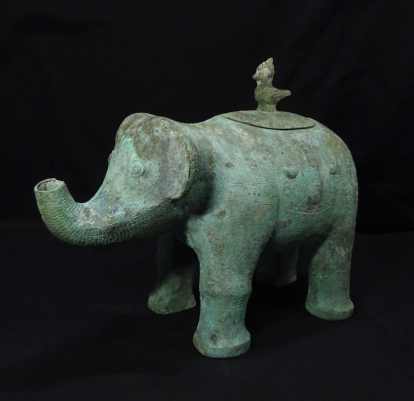 緑屋hc 中国古玩 古銅 青銅器 象尊 幅約55cm 唐物 時代物 i9/3-6566/3