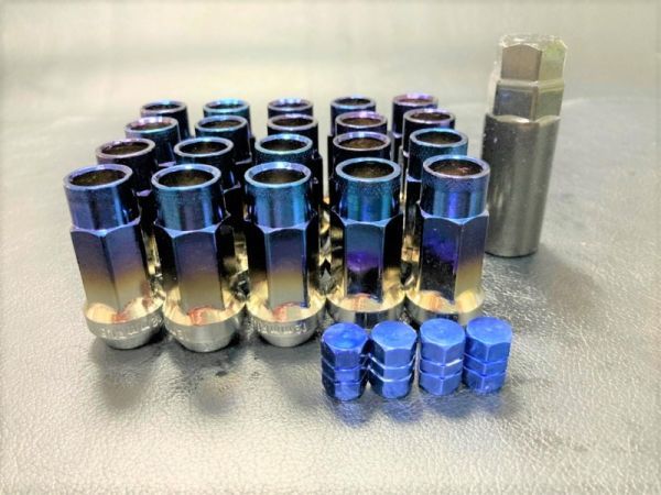 送料無料 P1.25 焼き色 ブルー M12 スチールナット 20個 48mm レーシング 17HEX 日産 スバル スズキ ホイールナット ナット バルブキャップ