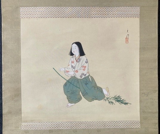 模写】堀井香坡「麗日 童子図」絹本共箱 菊池契月師事 京都の人 検