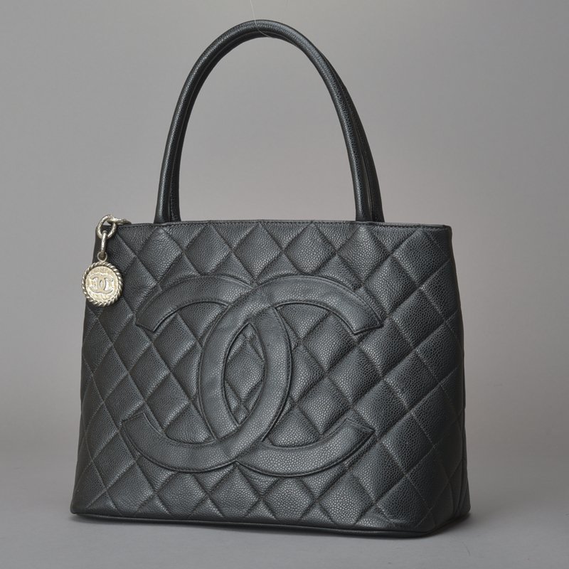 1円 美品 CHANEL シャネル 復刻トート ハンドバッグ キャビアスキン ブラック シルバー金具 6番台 マトラッセ ココマーク レザー 鞄 Mc.i