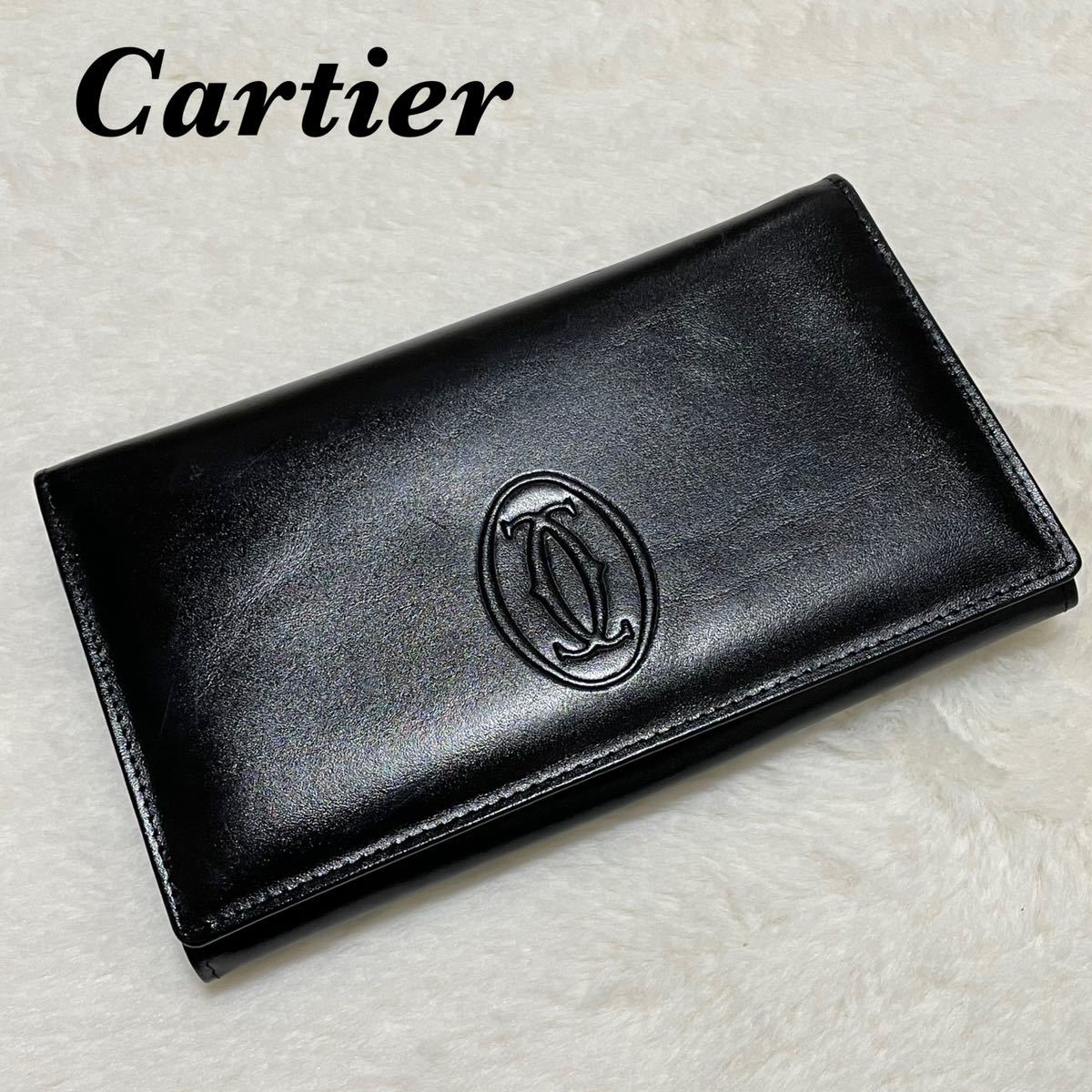 美品 Cartier カルティエ ブラックレザー 長財布 本革 黒 ブラック 中古美品】Cartier カルティエ 長財布 本革 レザー 黒 ファッション