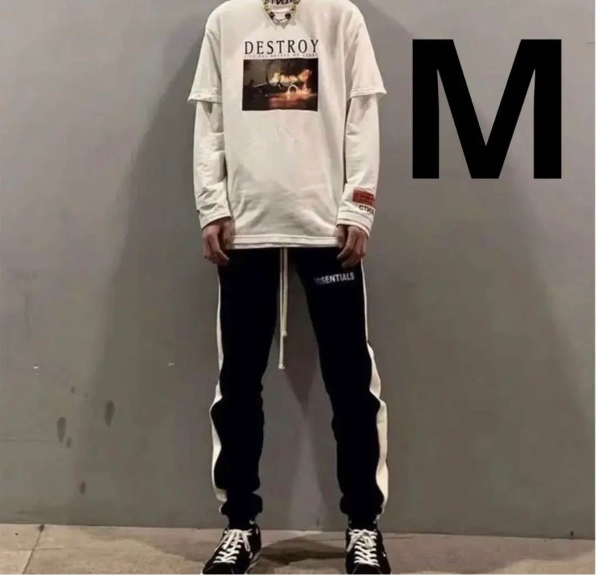 新品ESSENTIALS エッセンシャルズ サイドストライプパンツ ブラック　M