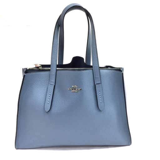 コーチ チャーリー トートバッグ キャリーオール ハンドバッグ 25137 ブルー系 セミショル レディース シルバー金具