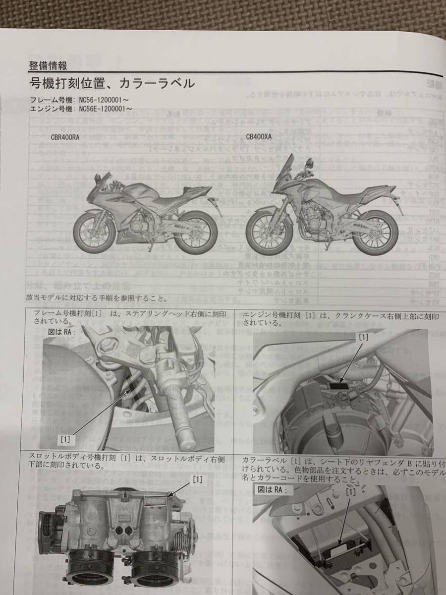 ホンダ CBR400R、400X サービスマニュアル HONDA サービスマニュアル