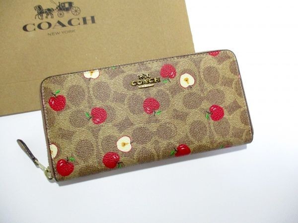 COACH 長財布 新品 同様 未使用 正規品 [129] ジッピーウォレット レディース 86093 リンゴ アップル シグネチャー ブラウン