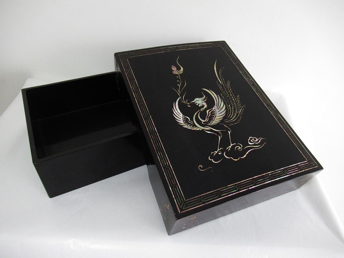 2304_08◇『漆塗鳳凰紋螺鈿箱』 明治大正 文房具 工芸品 民藝 中国