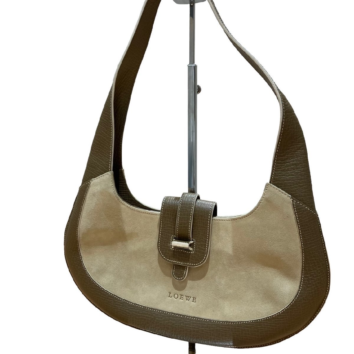 LOEWE ロエベ ホーボー ワンショルダーバッグ スエード×レザ- ブラウン系 バイカラー