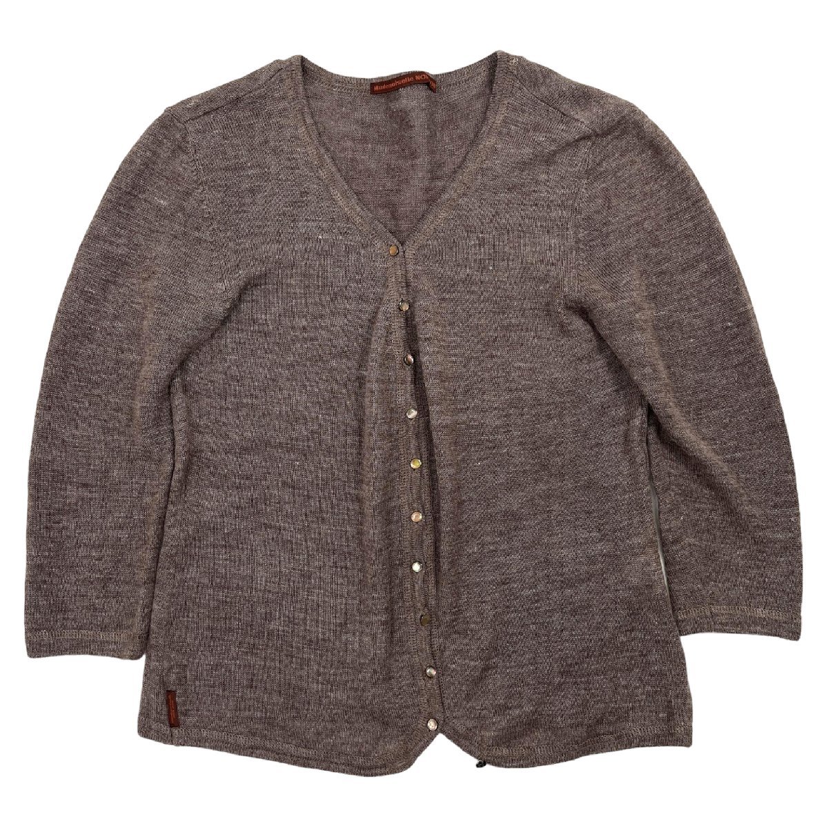 麻100%◆Mademoiselle NON NON マドモアゼルノンノン リネン ニット カーディガン 38 M /薄手 /レディース/パパス/7分袖