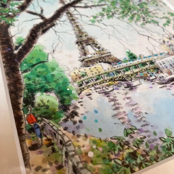 ≫真作保証*麻生哲郎 画伯 作*肉筆 水彩画 直筆サイン入り*TOUR EIFFEL