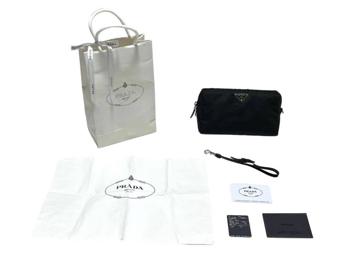 新品 正規品 PRADA プラダ ナイロンポーチ ブラック ストラップ付き 