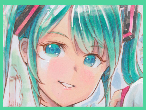 ☆同人手描きイラスト 色紙 原画 初音ミク「オリジナル競泳水着