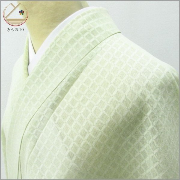 ★着物10★ 1円 絹 色無地 紋紗 夏物 格子 紋なし 単衣 身丈160cm 裄65cm [同梱可] ☆☆☆