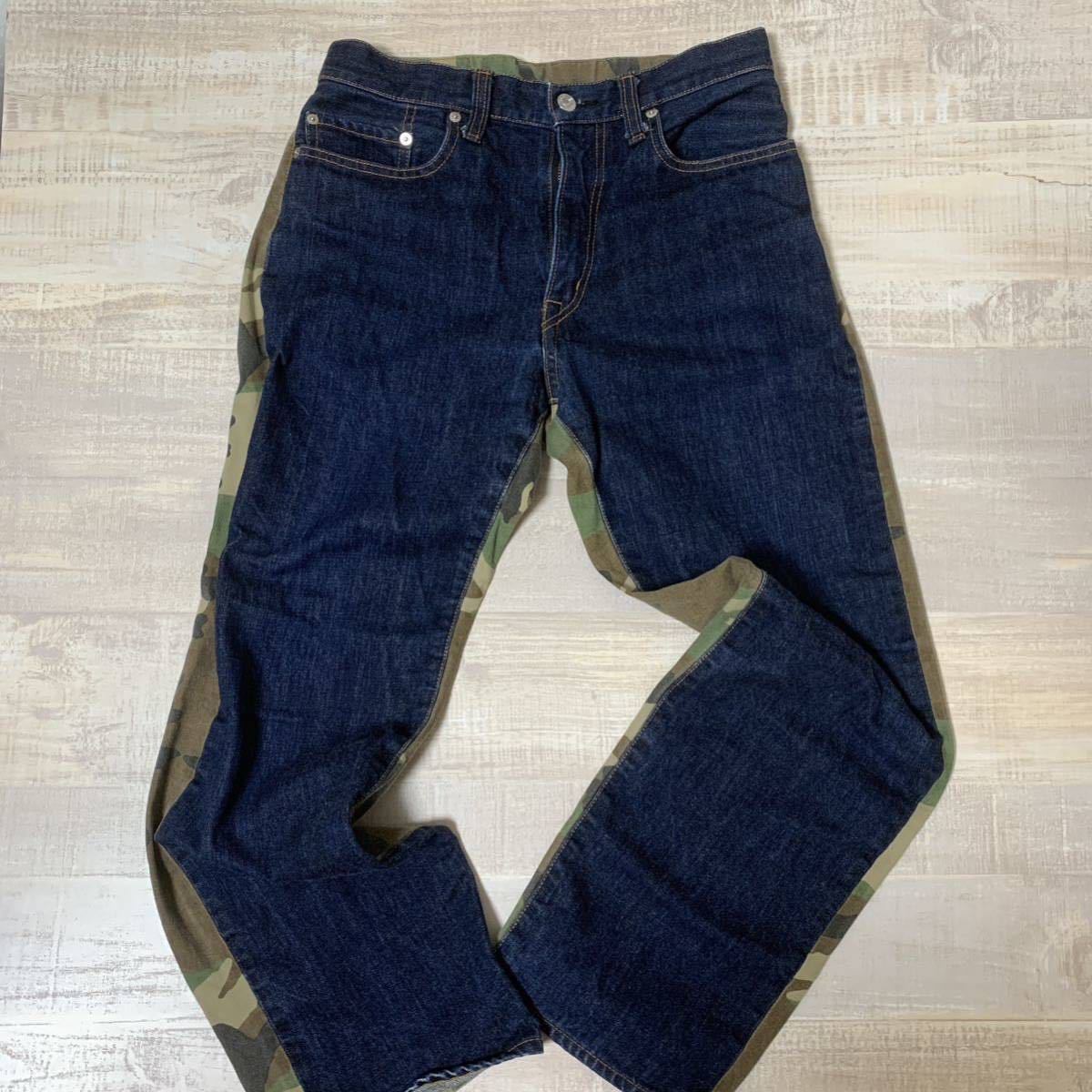 【日本製 濃紺 切替】児島ジーンズ 迷彩 カモフラージュ デニム ドッキング パンツ KOJIMA GENES サイズ32 メンズ ヴィンテージ 