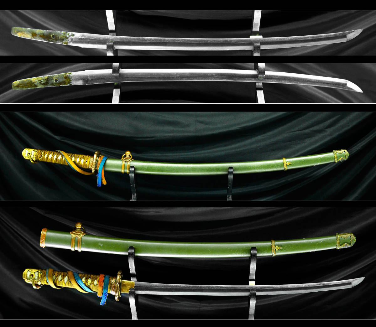 ９８式アルミ鞘陸軍搭乗員軍刀　珍しい緑色の国防色鞘　平織尉官刀緒付き