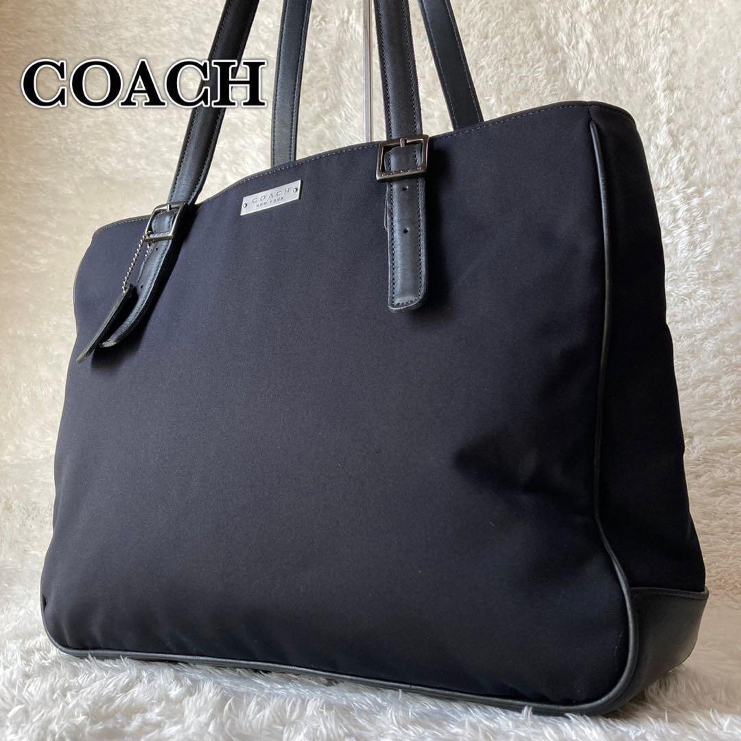 【極美品 入手困難】COACH コーチ トートバッグ ショルダーバッグ メンズ ビジネス A4収納可能 チャーム付き レザー ブラック 黒色 書類鞄