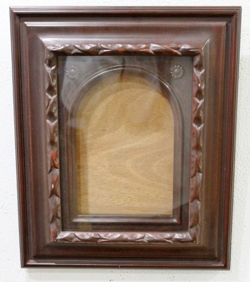 ◆◇額縁 油彩額 額縁 SM号 前面ガラス セピア 木製アーチ型マット付属 中古品◇◆