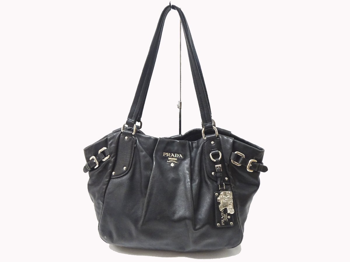 保存袋 プラダ(PRADA) レザー ショルダーバッグ ブラック トートバッグ 船タグ 白タグ38