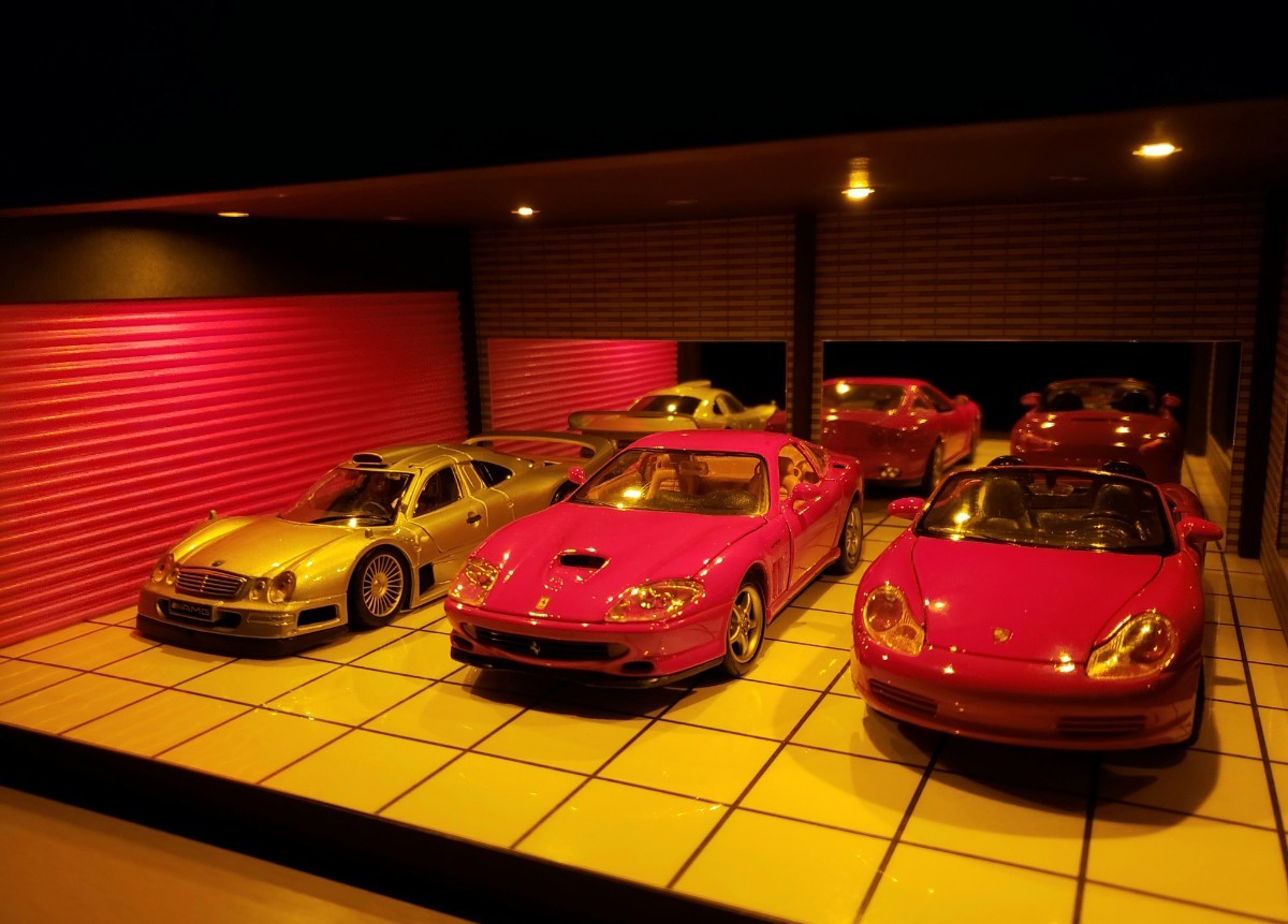 1/24　ガレージ　ジオラマ　ショーケース　LED照明　ミニカー　ショールーム 1/24 1/18 ミニカー ジオラマ ショーケース LED照明付 ショールーム 1