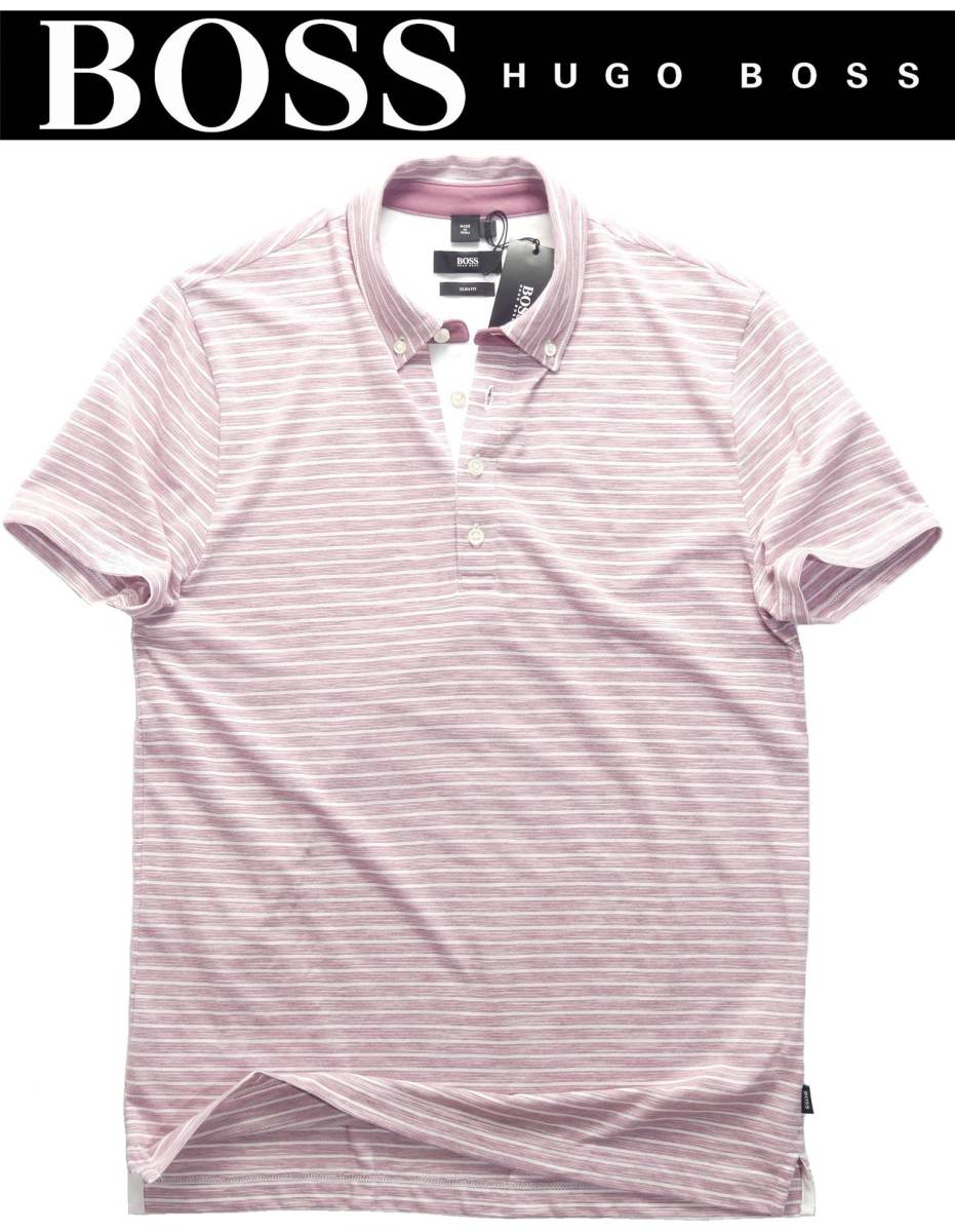 春夏物20，000円新品HUGO BOSSボス★柔らか質感ピマコットンジャージのボタンダウン半袖ポロ【欧米XXL＝日本XXL】