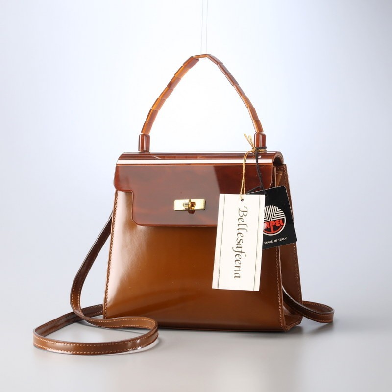 MF0246△*イタリア製*SAPEL*2way*フラップ*ターンロック*ハンドバッグ*ショルダーバッグ*クロスボディ*鞄*ブラウン系