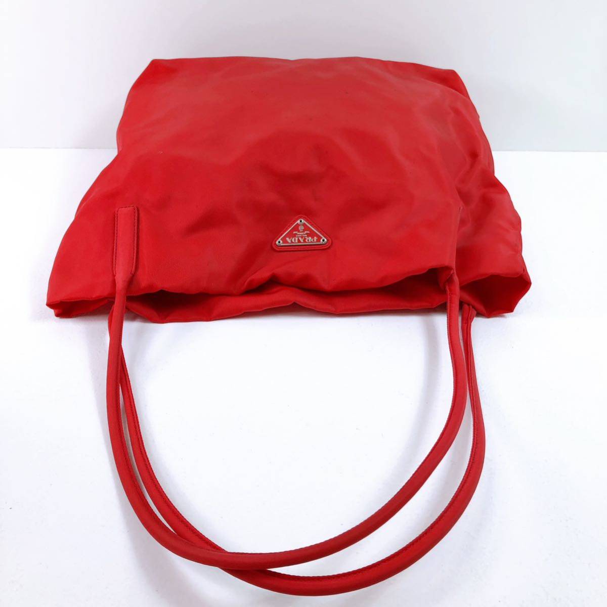 63【中古】PRADA プラダ トートバッグ 三角ロゴプレート レッド