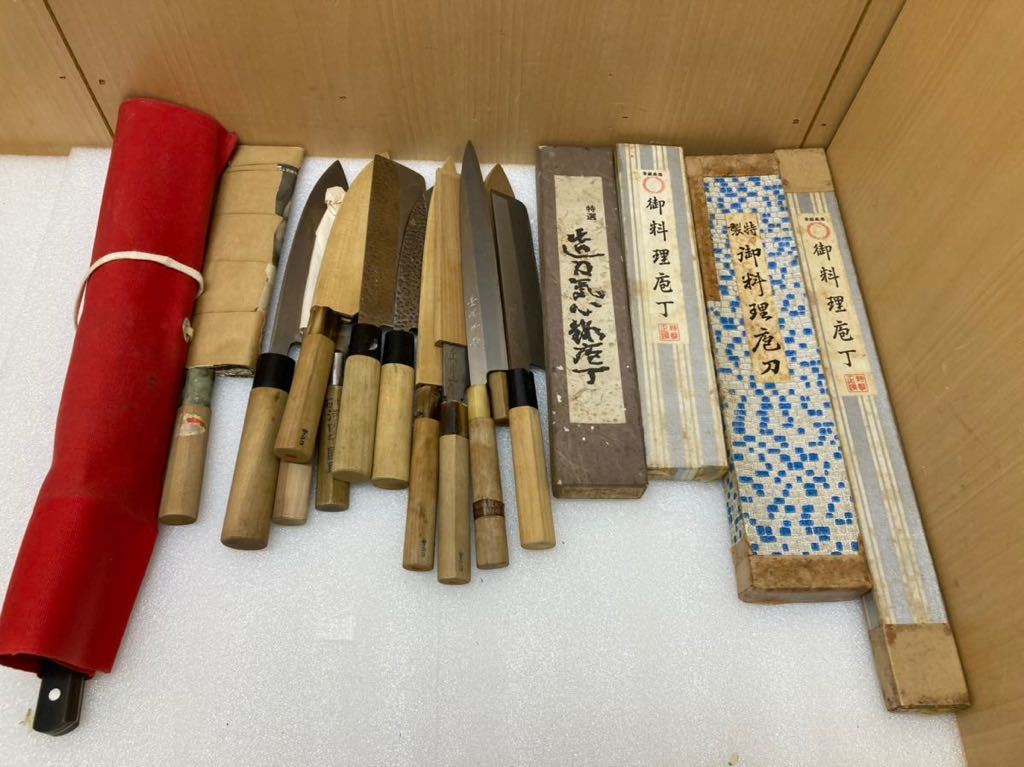 YK2909 東源正為 ／是勝／正本／源信近／菊彦／豊勝／源忠實／菊一／河内守国助／他　和包丁 おまとめ　18本セット　現状品　0509