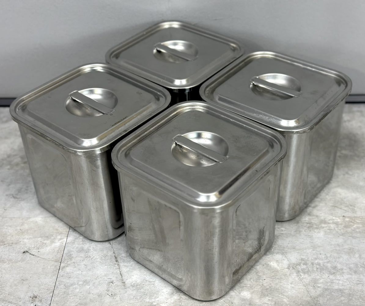 角キッチンポット 角ポット ステンレス製 16.5cm 蓋付き 4点まとめ キッチンポット ■兵庫県姫路市から 3879