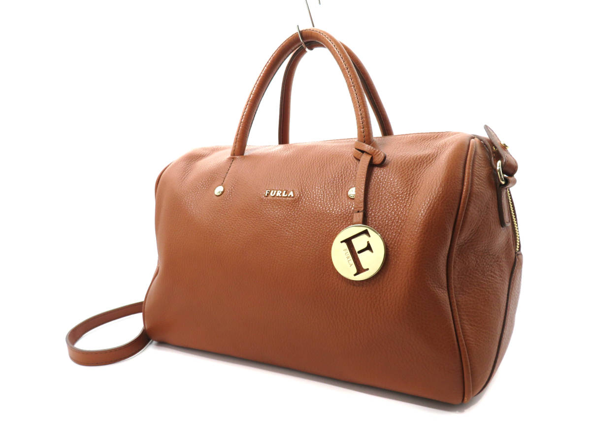 9557 美品 FURLA フルラ ALISSA アリッサ チャーム付き レザー 2WAY 