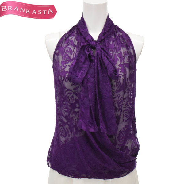 【美品】John Galliano/ジョンガリアーノ ノースリーブ カシュクールブラウス ボータイ シフォン S相当 38 紫 [NEW]★51EC97