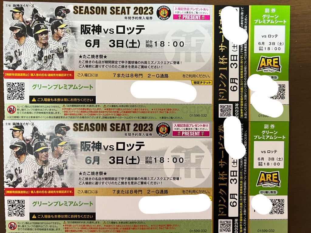 甲子園グリーンプレミアムシート6/3交流戦ロッテ戦