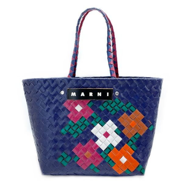 極美品 マルニフラワーカフェ ピクニック カゴバッグ マルチカラー 大