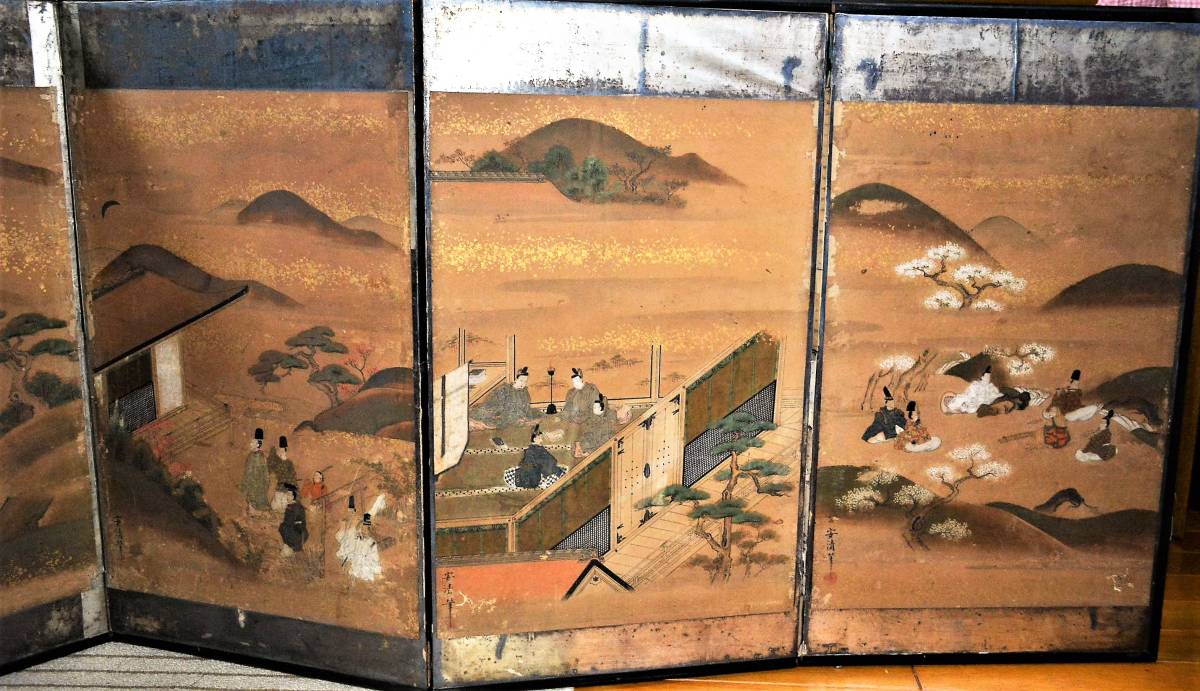 AKa6794 大和絵 肉筆 屏風？ AKa6794大和絵肉筆屏風？
