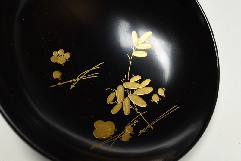 蔵A2014b】木製黒塗 見返蒔絵松文 小吸物椀 十客 【公式通販】