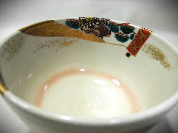 睦】色絵源氏絵巻 関屋之図 「加藤松香」 染付 茶碗 茶道具 抹茶茶碗