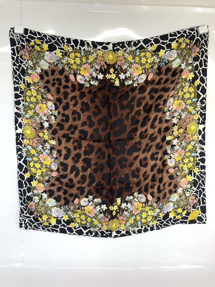 Gianni VERSACE ヴェルサーチ フラワー レオパード柄 シルク 大判