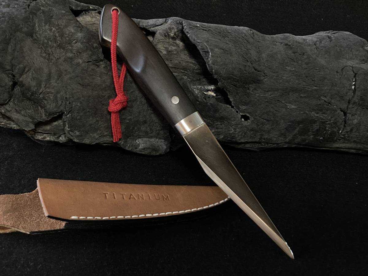 カスタムチタン切り出しナイフ 黒檀 プレート厚3mm オールチタン エラ 