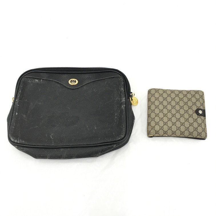 【BEAQ0062】GUCCI　グッチ　クラッチバッグ　ブラック　財布 2点　おまとめ