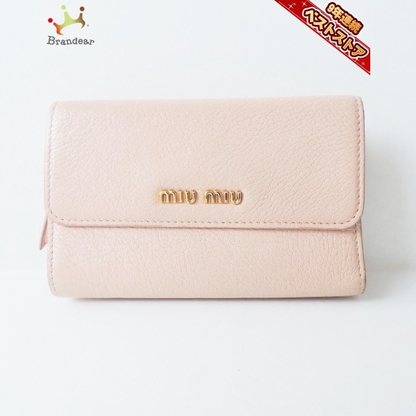 ミュウミュウ miumiu 3つ折り財布 - レザー ピンクベージュ L字 