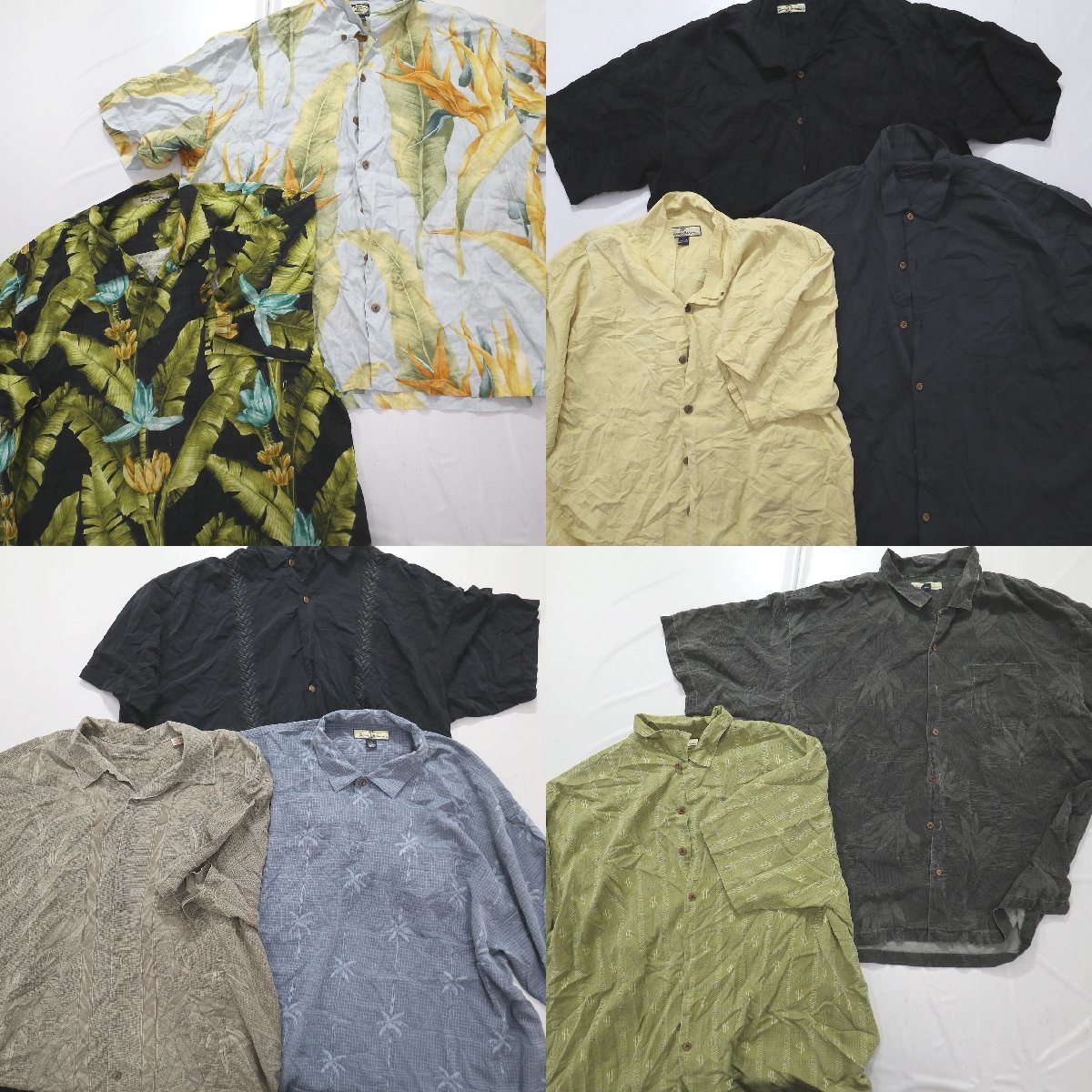 ◎トミーバハマ半袖アロハシャツ set リーフ　黒系 他 (メンズ2XL/XL) 10枚セット まとめ売り 古着卸 1円スタート 最落なし MN7743