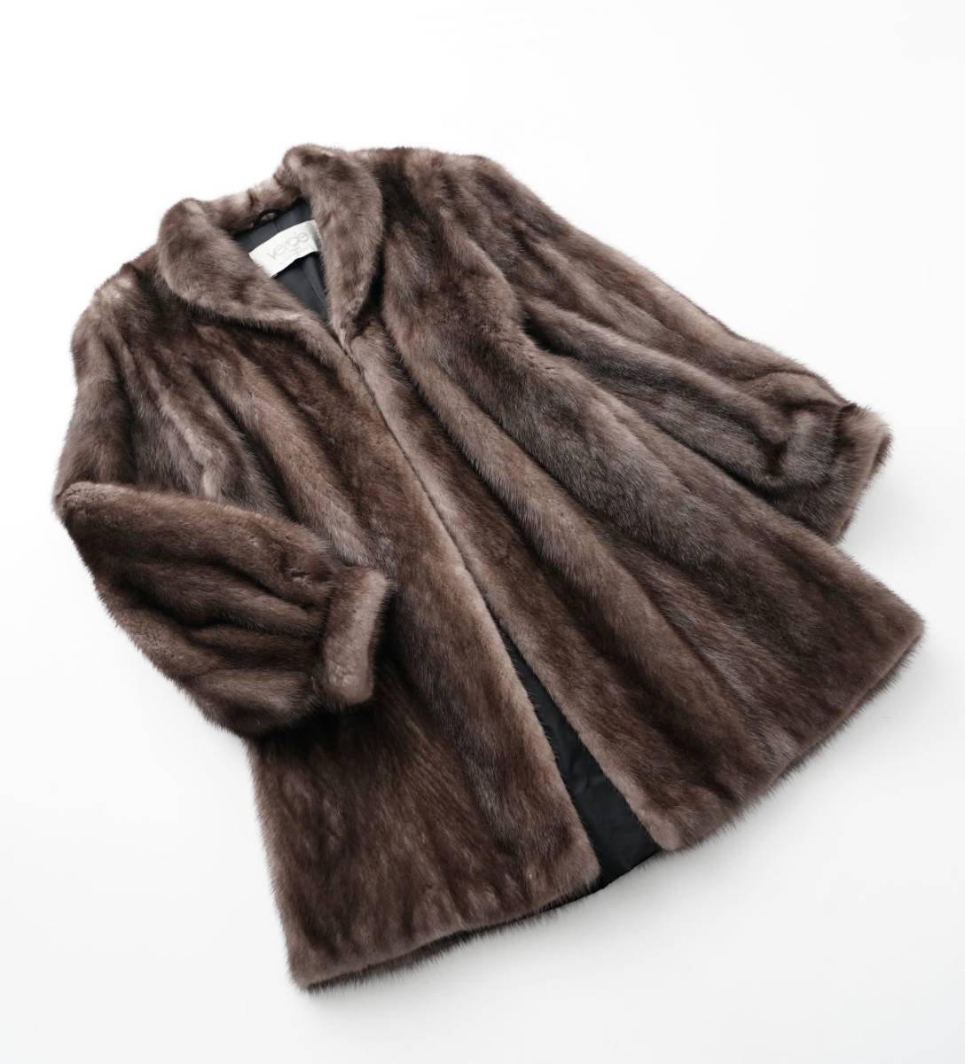 GN3909▼最高級毛皮*verde*ブルーアイリスミンク/MINK*リアルファ―*ファーコート ハーフコート オーバーコート*グレージュ系*サイズ11