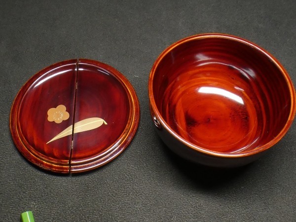 c0523 塗師 楽堂 竹梅文 老松茶器 共箱あり 茶道具 茶道 茶道具 共箱