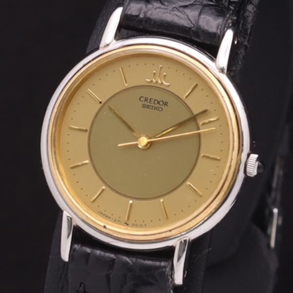 1円 稼働 良品 セイコー QZ 1271-0010 クレドール SS×18K ラウンド 