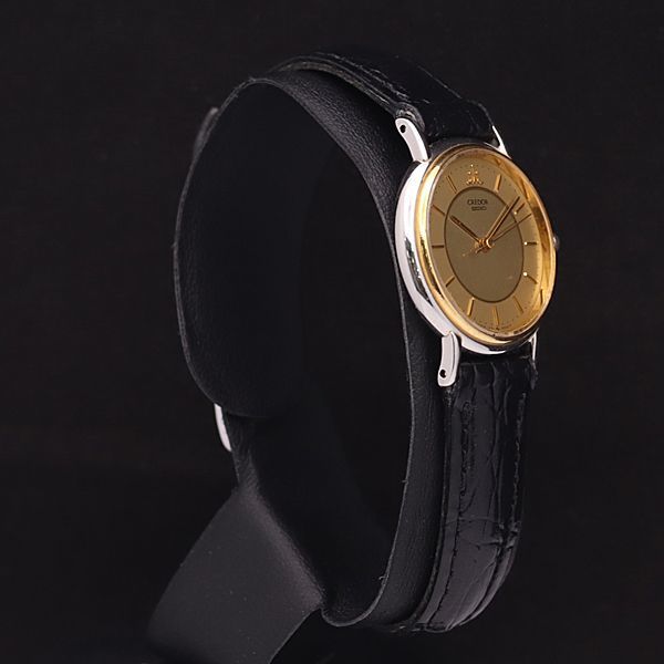 1円 稼働 良品 セイコー QZ 1271-0010 クレドール SS×18K ラウンド