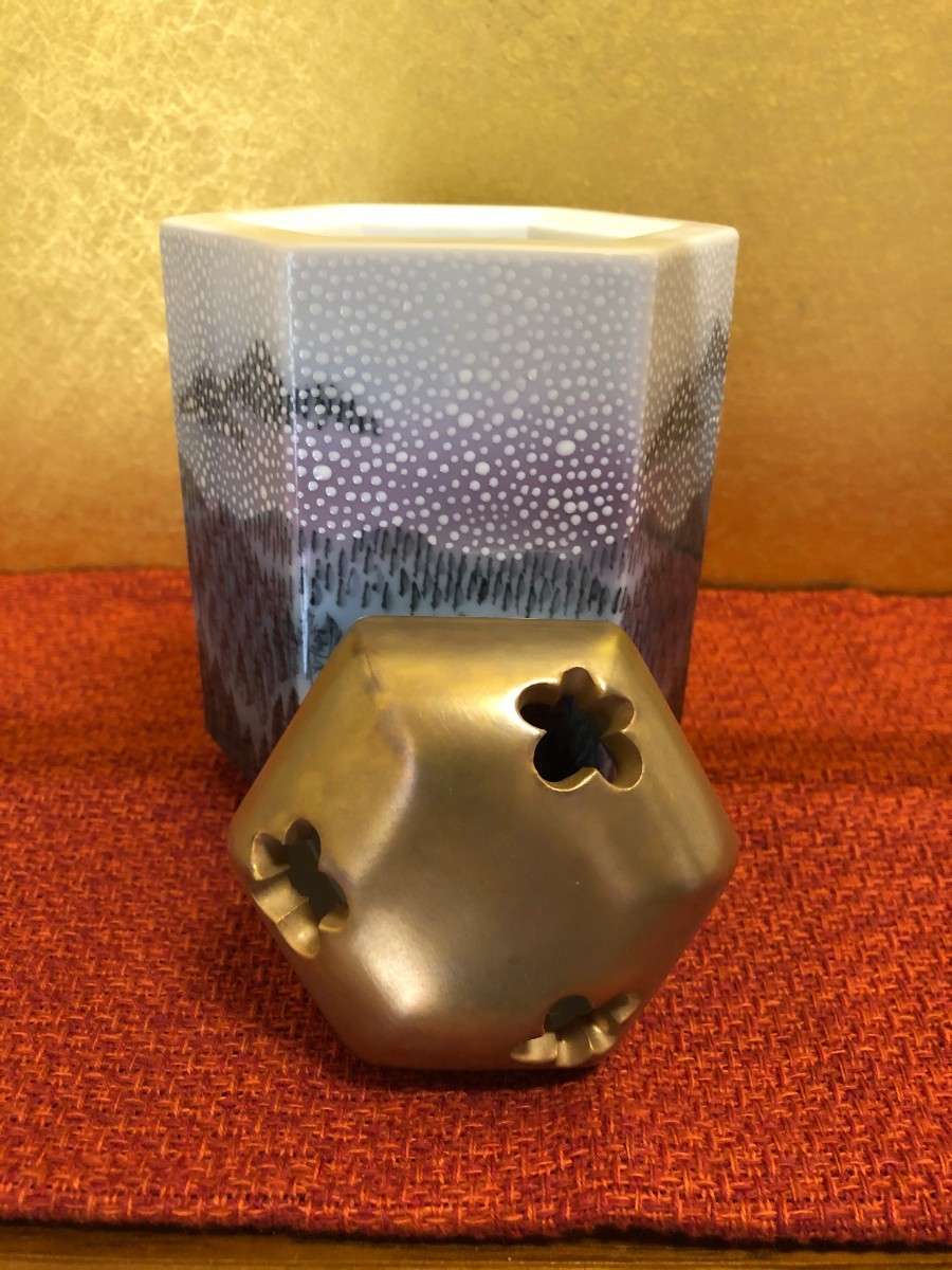 美品】藤井朱明 香炉 六角 雪景色 壺 飾り壺 花瓶 花器 日展人気作家