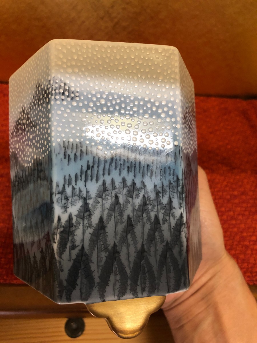 美品】藤井朱明 香炉 六角 雪景色 壺 飾り壺 花瓶 花器 日展人気作家