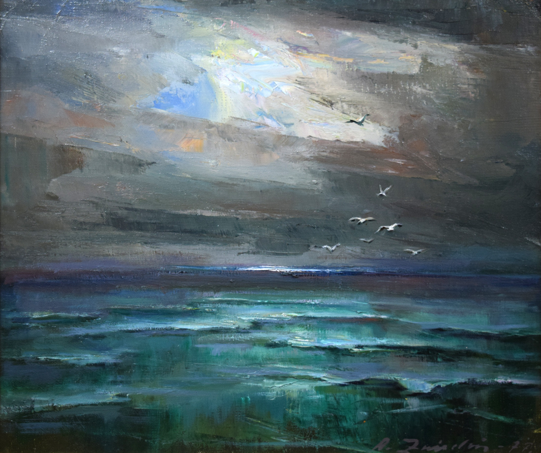 小竹美術】真作保証□アレクサンドルス ズビエドリス「凪」油絵・変形  