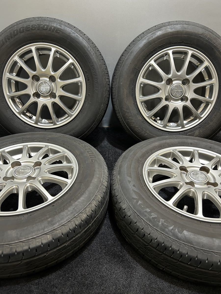 155/80R13 BRIDGESTONE/NEXTRY 15年製 ECO FORME 13インチ 4.5J ＋35 100 4H 夏タイヤ 4本 ネクストリー パッソ (南2-C556)