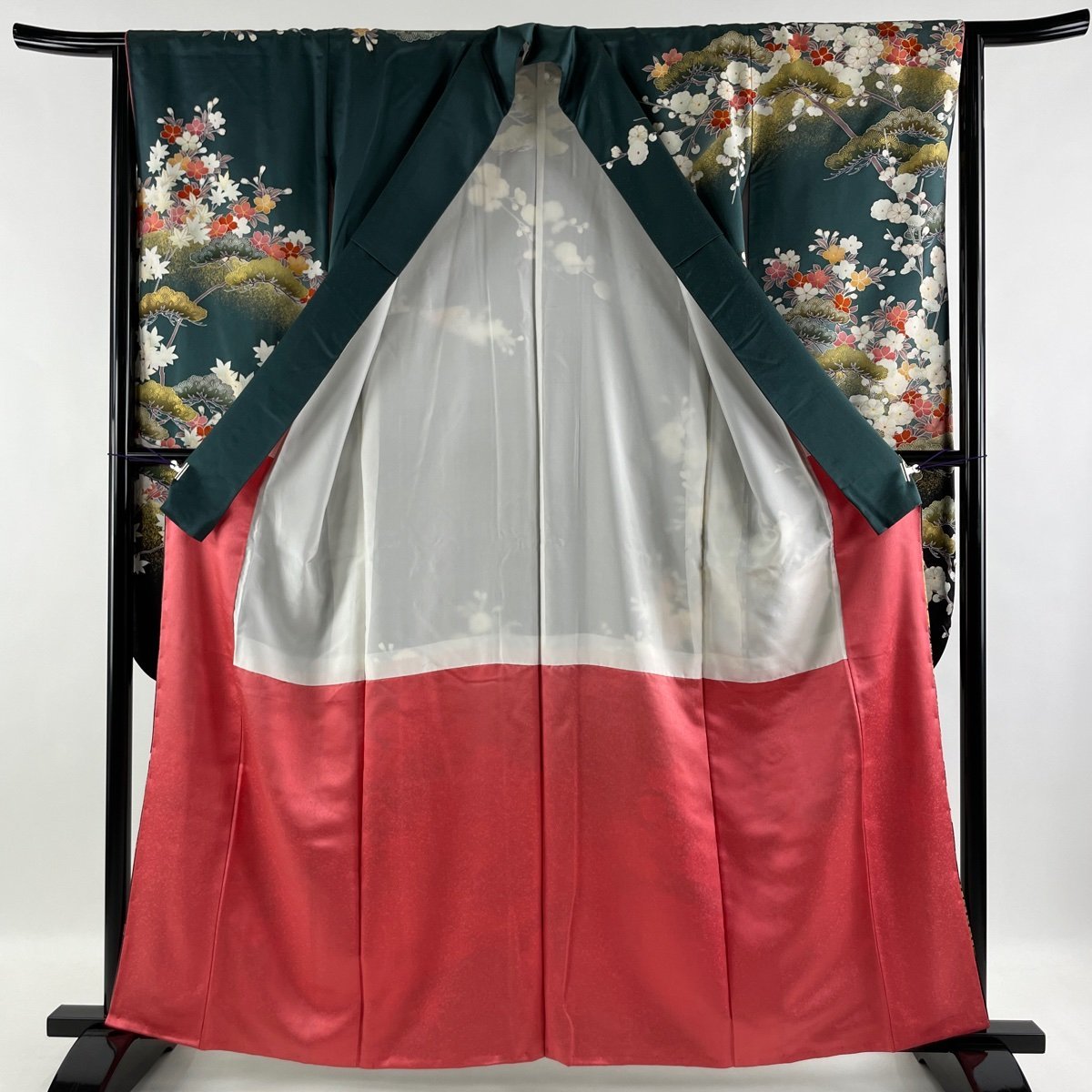 振袖 美品 名品 落款 谷崎潤一郎の世界 花車 草花 金糸 金彩 深緑 袷