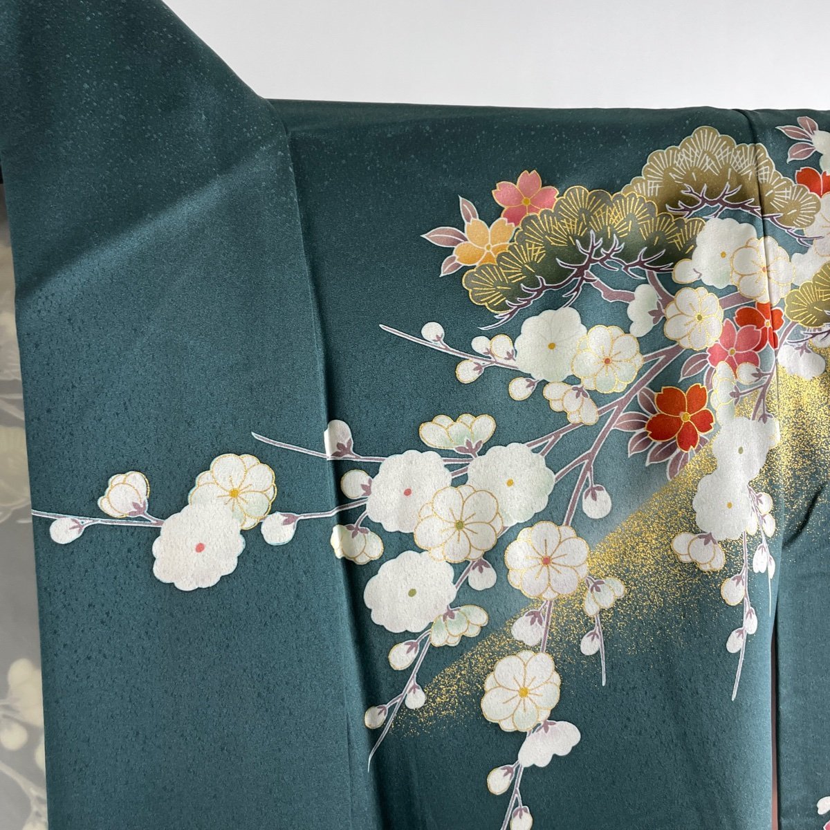 振袖 美品 名品 落款 谷崎潤一郎の世界 花車 草花 金糸 金彩 深緑 袷
